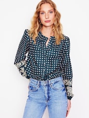 Boden Blue 100% Cotton Mae Cotton Smocked Blouse - Image 1 of 5