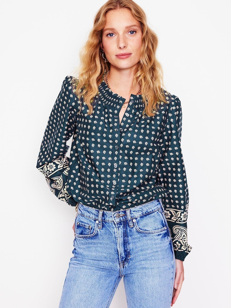 Boden Blue 100% Cotton Mae Cotton Smocked Blouse - Image 1 of 5