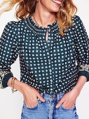 Boden Blue 100% Cotton Mae Cotton Smocked Blouse - Image 2 of 5
