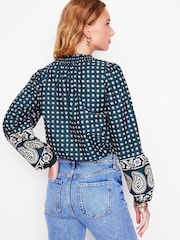Boden Blue 100% Cotton Mae Cotton Smocked Blouse - Image 3 of 5