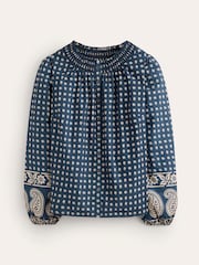 Boden Blue 100% Cotton Mae Cotton Smocked Blouse - Image 5 of 5
