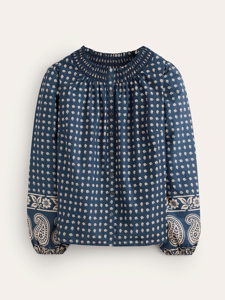 Boden Blue 100% Cotton Mae Cotton Smocked Blouse - Image 5 of 5