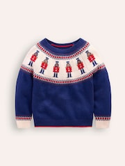 Boden Blue Fairisle Pattern Nutcracker Christmas Jumper - Image 1 of 3