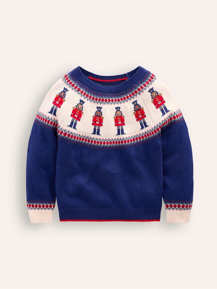 Boden Blue Fairisle Pattern Nutcracker Christmas Jumper - Image 1 of 3