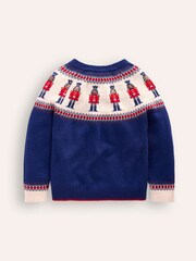 Boden Blue Fairisle Pattern Nutcracker Christmas Jumper - Image 2 of 3