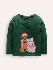 Boden Green 100% Cotton Appliqué Long Sleeve Top - Image 1 of 1