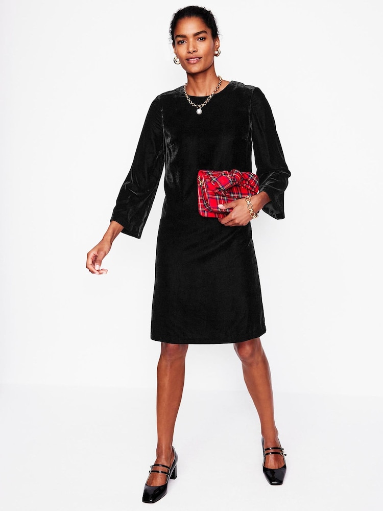 Boden Black Velvet Long Sleeve Shift Dress - Image 1 of 3