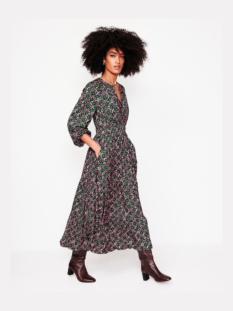 Boden Pink Smock Tiered Jersey Midi Dress - Image 1 of 5
