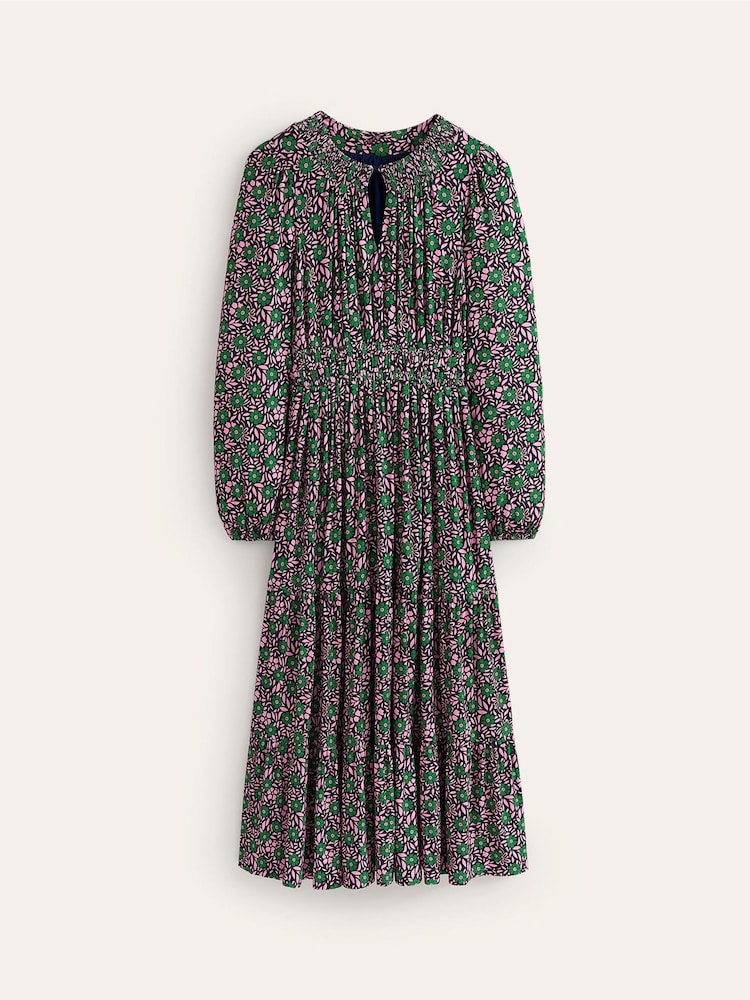 Boden Pink Smock Tiered Jersey Midi Dress - Image 5 of 5