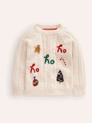 Boden Cream Festive Cable CW Christmas Jumper - Image 1 of 3