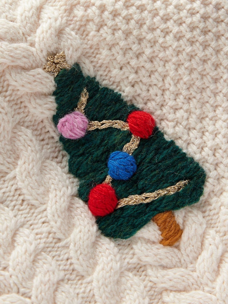 Boden Cream Festive Cable CW Christmas Jumper - Image 3 of 3
