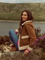 Boden Brown Faux Fur Shearling Jacket - Image 1 of 7