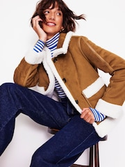 Boden Brown Faux Fur Shearling Jacket - Image 2 of 7