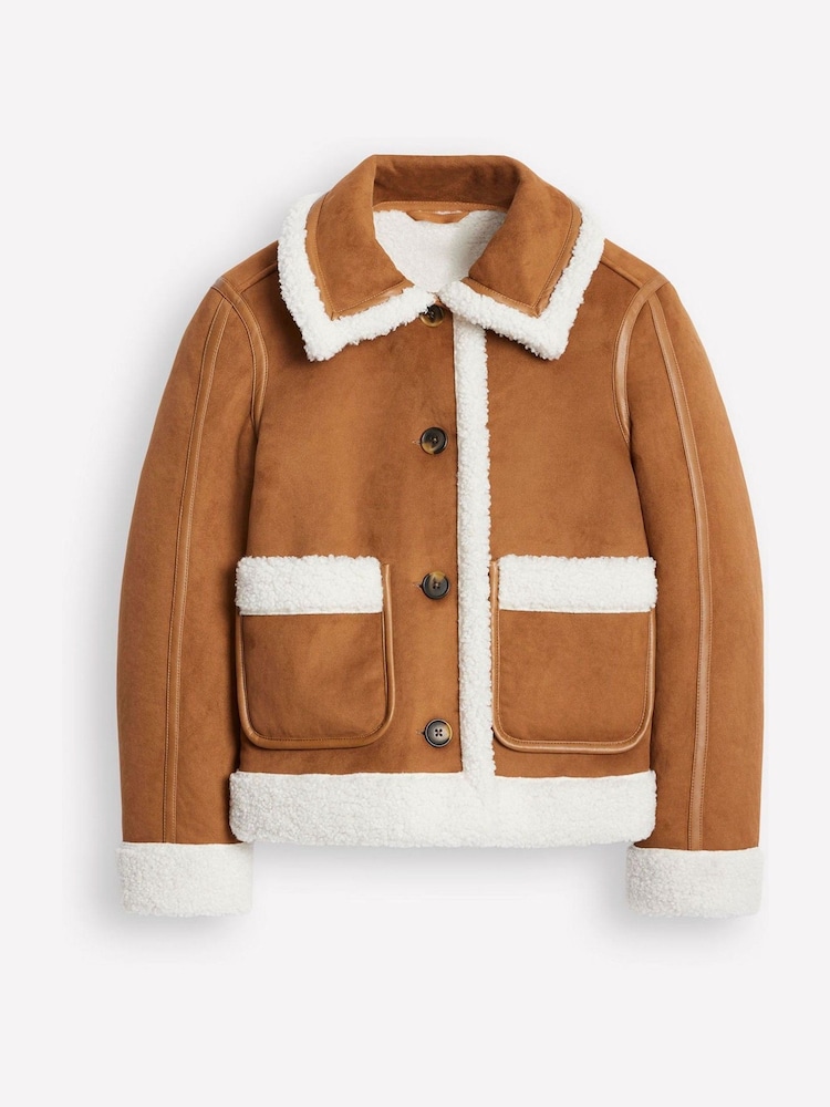 Boden Brown Faux Fur Shearling Jacket - Image 7 of 7