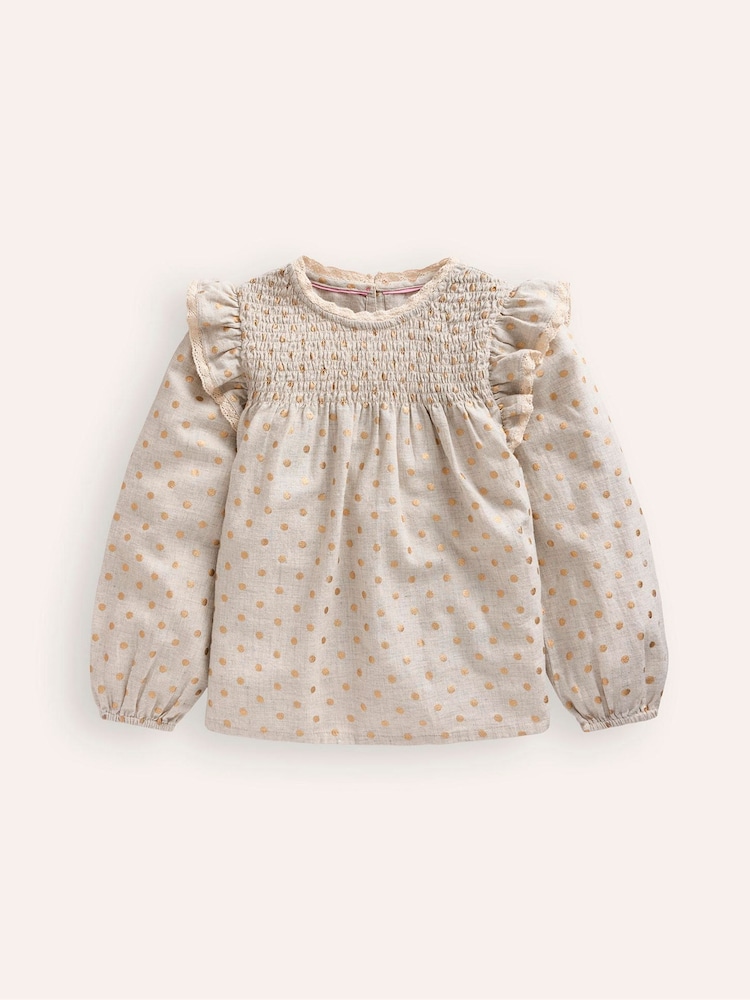 Boden Cream Smocked Ruffle 100% Cotton Blouse - Image 1 of 3