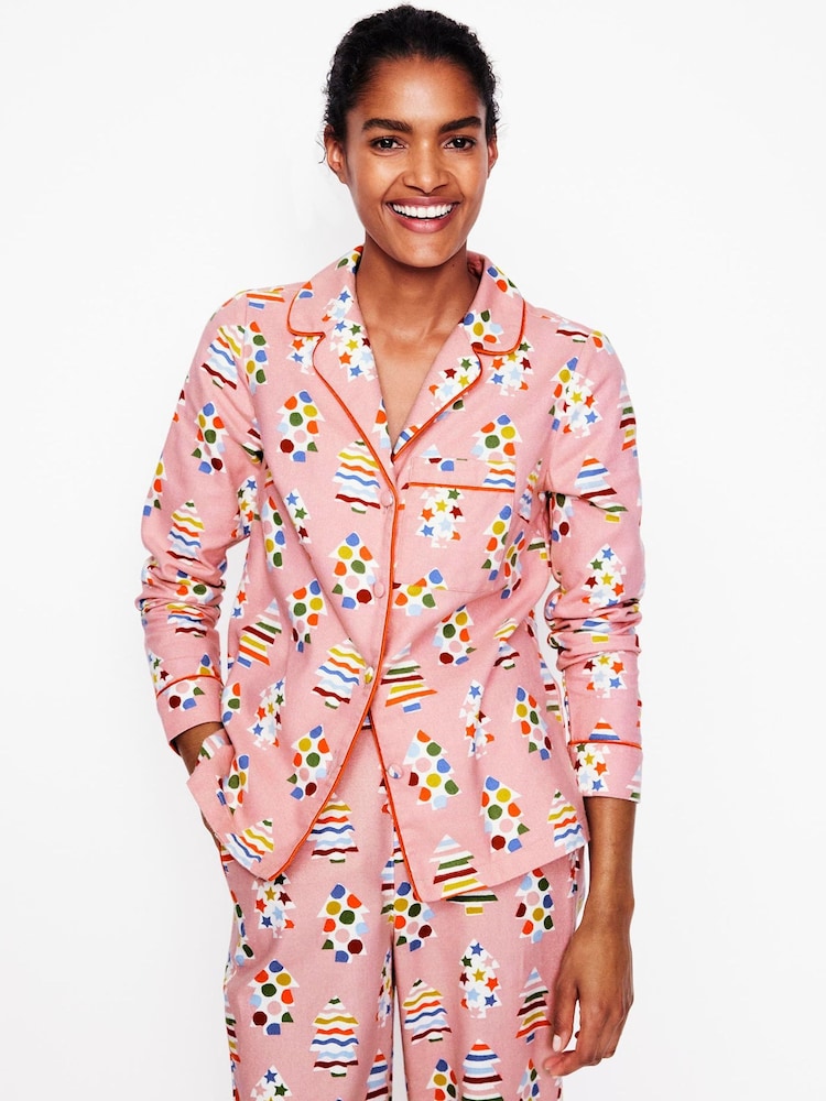 Boden Pink Brushed 100% Cotton Christmas Pyjama Shirt - Image 1 of 5