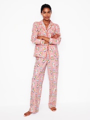 Boden Pink Brushed 100% Cotton Christmas Pyjama Shirt - Image 4 of 5