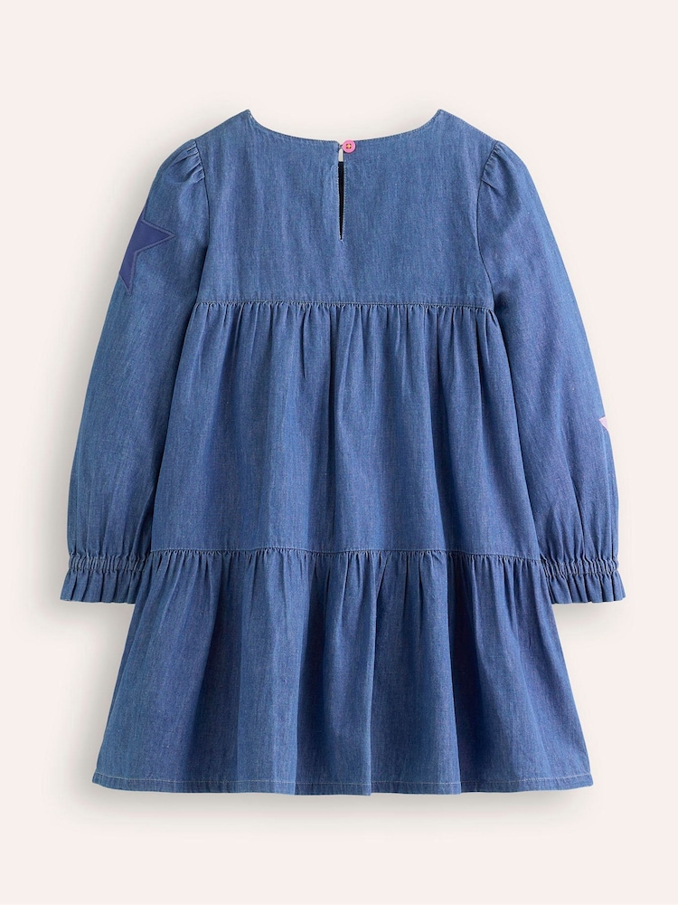 Boden Blue Betsy Tiered Twirly 100% Cotton Dress - Image 2 of 3