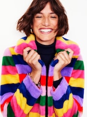 Boden Yellow Stripe Faux-Fur Coat - Image 2 of 5
