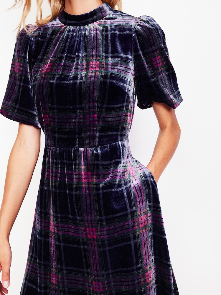 Boden Blue High Neck Velvet Dress - Image 2 of 5 Boden Blue High Neck Velvet Dress - Image 2 of 5