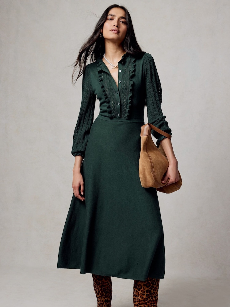 Boden Green Frilled Pointelle Dress - Image 1 of 6