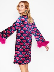 Boden Pink Faux Fur Feather Trim Short Dress - Image 1 of 6