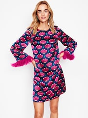 Boden Pink Faux Fur Feather Trim Short Dress - Image 2 of 6