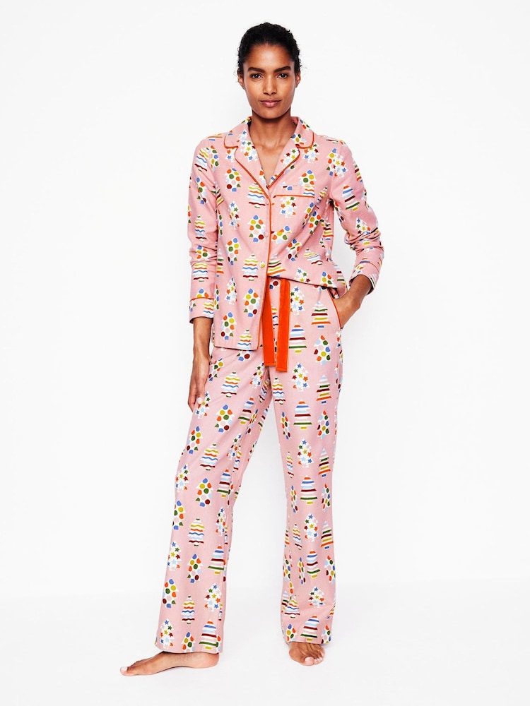 Boden Pink Brushed 100% Cotton Christmas Pyjama Trousers - Image 1 of 5