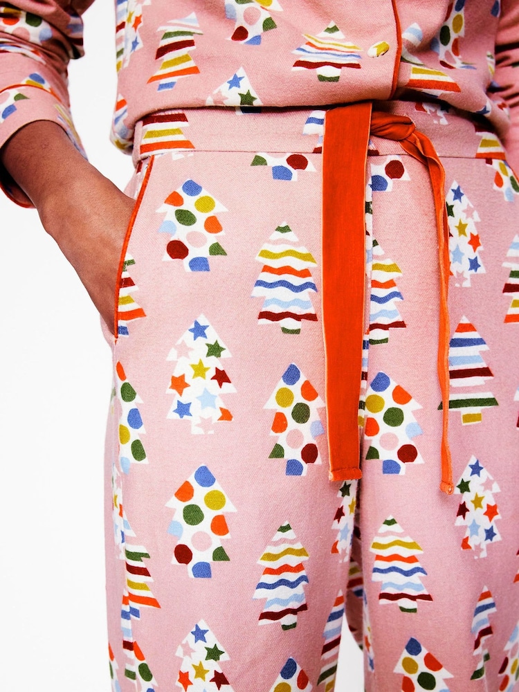 Boden Pink Brushed 100% Cotton Christmas Pyjama Trousers - Image 4 of 5