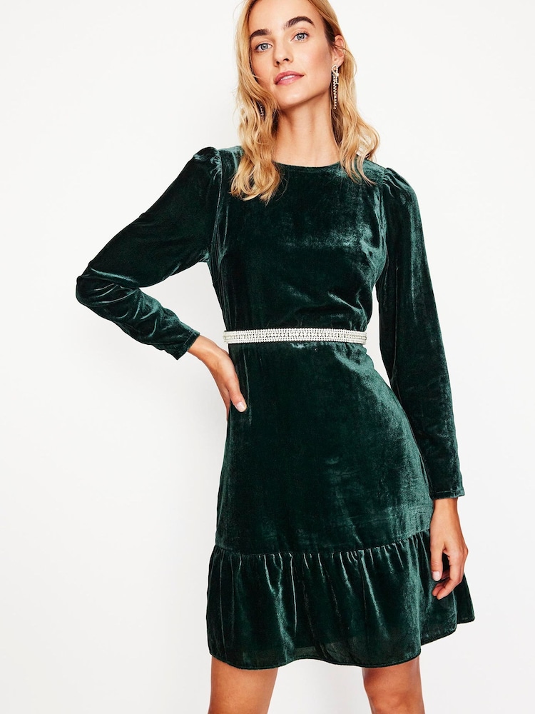 Boden Green Velvet Short Dress - Image 2 of 6