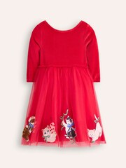 Boden Red Velvet Tulle Appliqué 100% Cotton Christmas Dress - Image 1 of 3