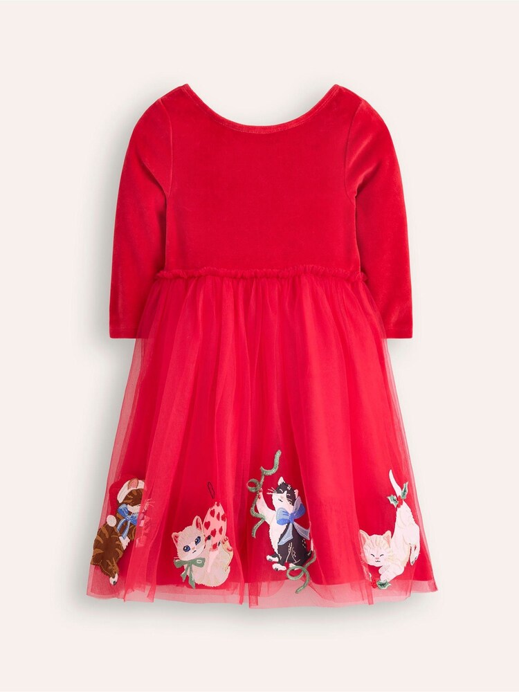 Boden Red Velvet Tulle Appliqué 100% Cotton Christmas Dress - Image 1 of 3 Boden Red Velvet Tulle Appliqué 100% Cotton Christmas Dress - Image 1 of 3