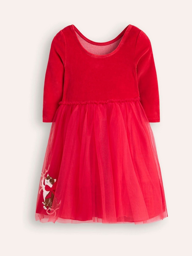 Boden Red Velvet Tulle Appliqué 100% Cotton Christmas Dress - Image 2 of 3 Boden Red Velvet Tulle Appliqué 100% Cotton Christmas Dress - Image 2 of 3