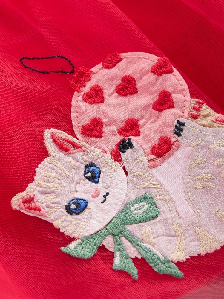 Boden Red Velvet Tulle Appliqué 100% Cotton Christmas Dress - Image 3 of 3 Boden Red Velvet Tulle Appliqué 100% Cotton Christmas Dress - Image 3 of 3