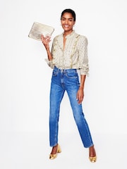 Boden Grey Isla Frill Detail 100% Cotton Blouse - Image 4 of 5