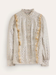 Boden Grey Isla Frill Detail 100% Cotton Blouse - Image 5 of 5