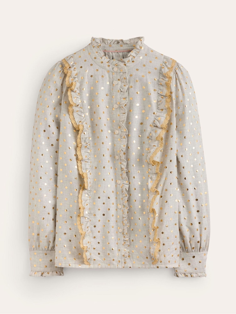 Boden Grey Isla Frill Detail 100% Cotton Blouse - Image 5 of 5 Boden Grey Isla Frill Detail 100% Cotton Blouse - Image 5 of 5