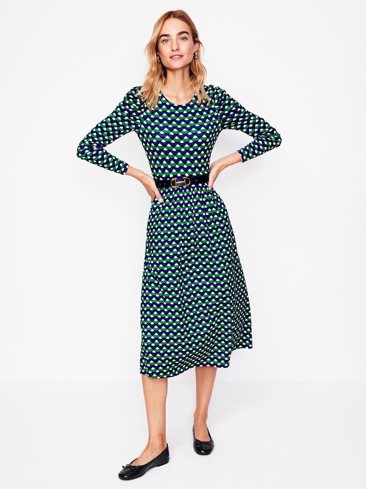 Boden Green Puff Sleeve Blouson Dress - Image 1 of 5 Boden Green Puff Sleeve Blouson Dress - Image 1 of 5