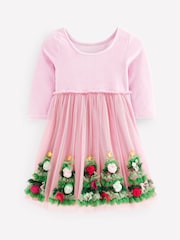 Boden Pink Velvet Tulle Christmas Appliqué Party Dress - Image 1 of 3