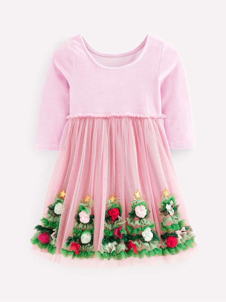 Boden Pink Velvet Tulle Christmas Appliqué Party Dress - Image 1 of 3 Boden Pink Velvet Tulle Christmas Appliqué Party Dress - Image 1 of 3
