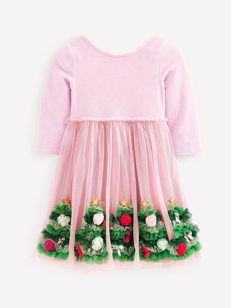 Boden Pink Velvet Tulle Christmas Appliqué Party Dress - Image 2 of 3 Boden Pink Velvet Tulle Christmas Appliqué Party Dress - Image 2 of 3
