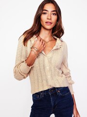 Boden Gold Tia Pointelle Frilled Cardigan - Image 1 of 6