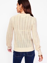 Boden Gold Tia Pointelle Frilled Cardigan - Image 3 of 6