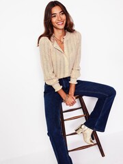 Boden Gold Tia Pointelle Frilled Cardigan - Image 4 of 6