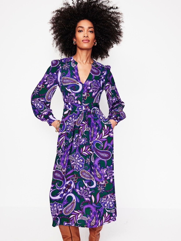 Boden Purple Zoe Trim Detail Midi Dress - Image 1 of 5
