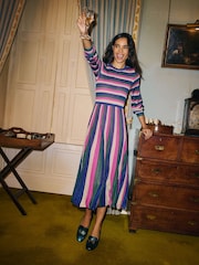 Boden Green Ribbed Metallic Party Dress - Image 1 of 6