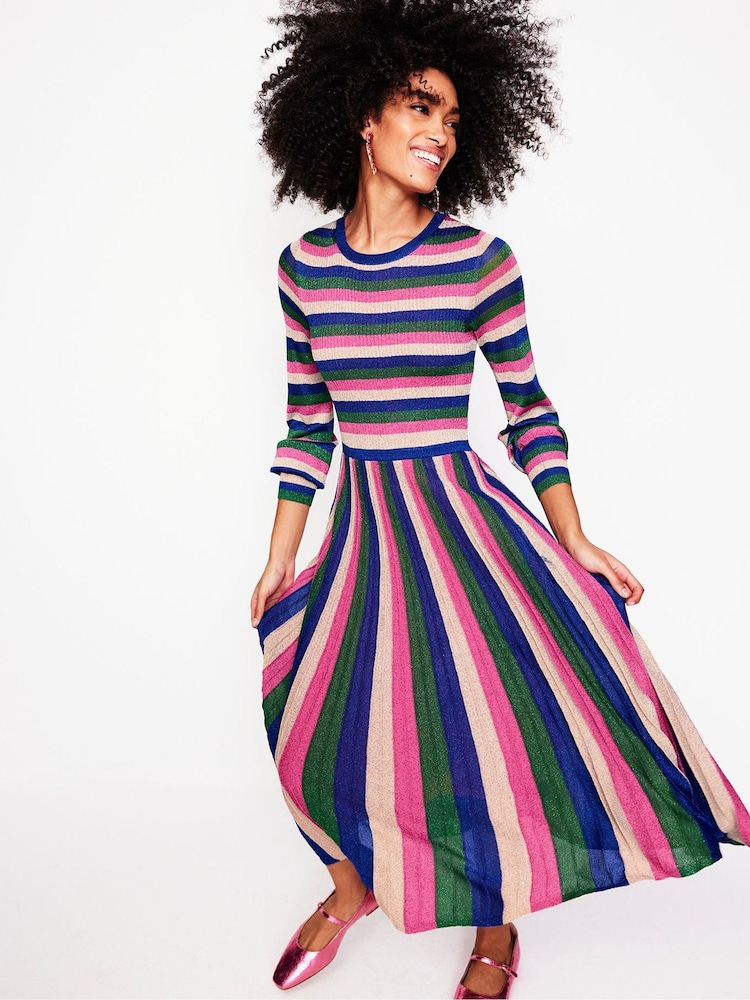 Boden Green Ribbed Metallic Party Dress - Image 2 of 6