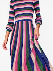 Boden Green Ribbed Metallic Party Dress - Image 3 of 6