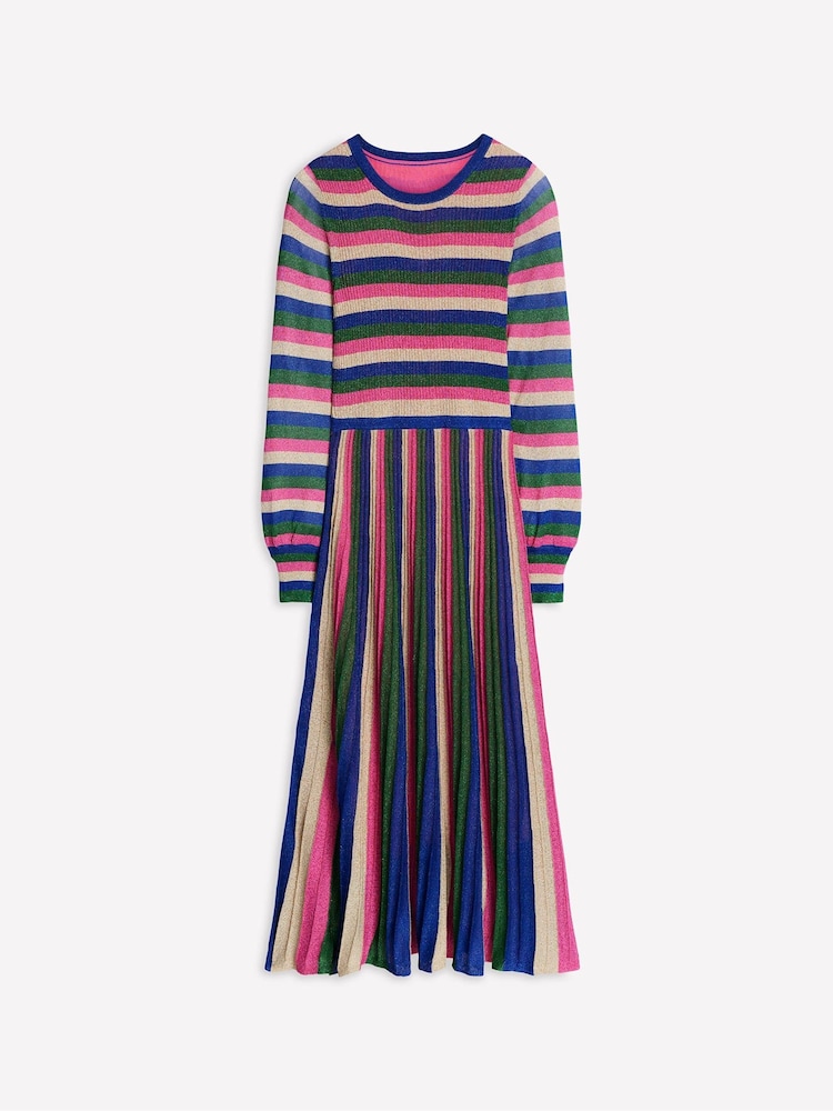 Boden Green Ribbed Metallic Party Dress - Image 6 of 6