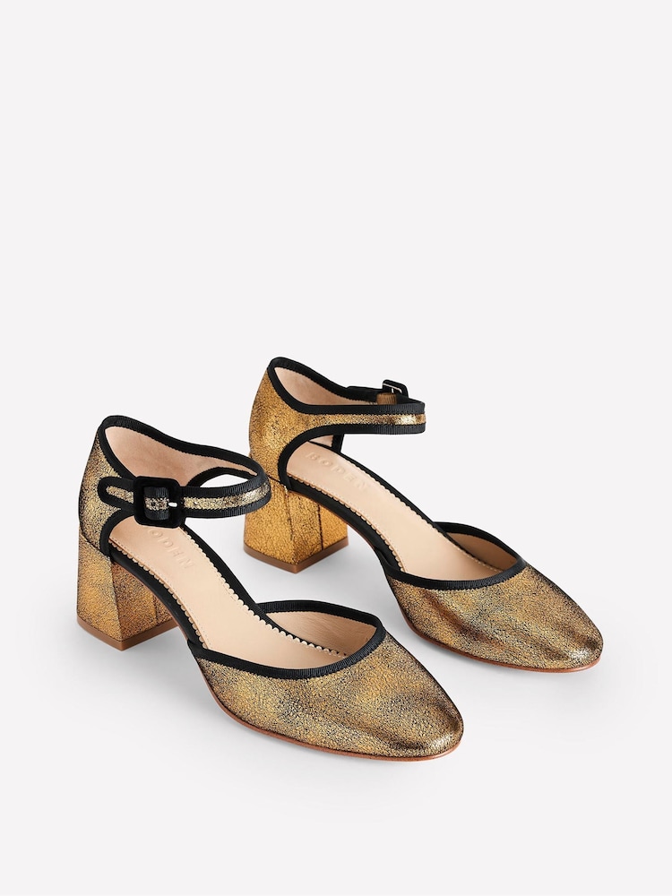Boden Gold Two Part Block Heel Pumps - Image 3 of 4
